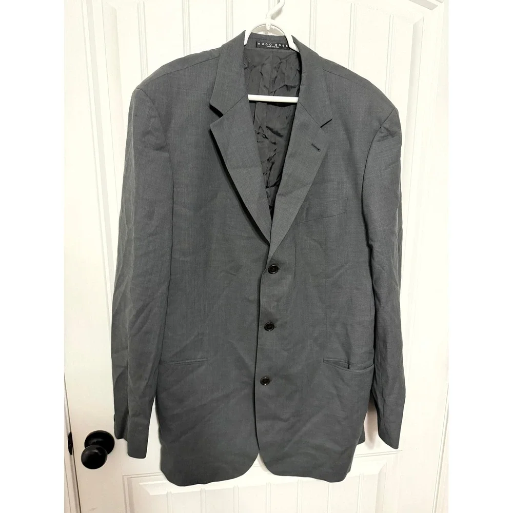 Hugo Boss Blazer Mens 44L Grey Virgin Wool Einstein Sigma US 3-Button Jacket